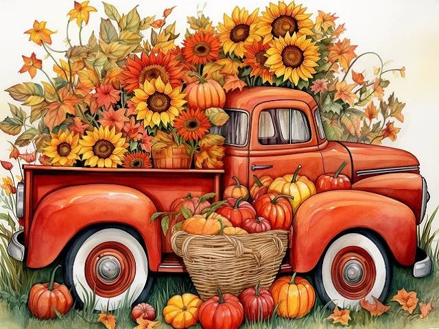 Harvest Red Truck Drive - Paint by Numbers Kit