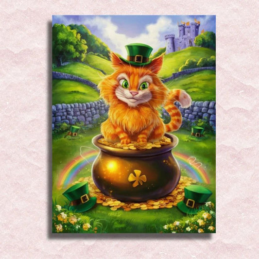 Irish Cat on Pot of Gold - Paint by Numbers Kit
