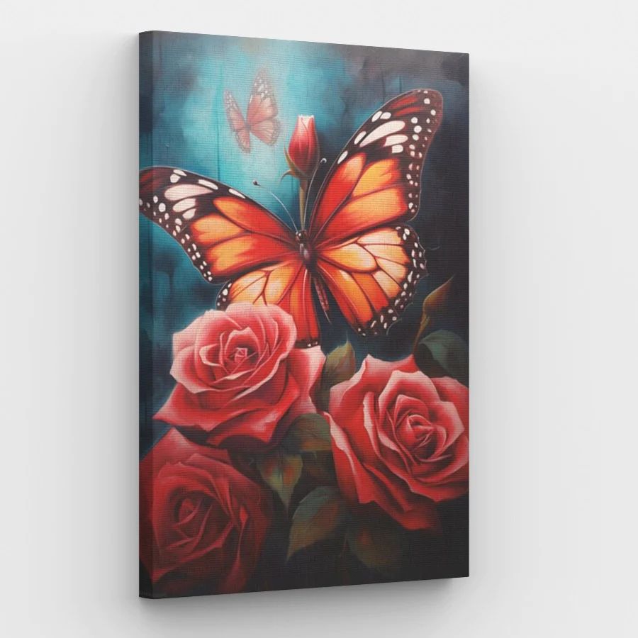 Red Rose Loved by Butterflies - Paint by Numbers Kit