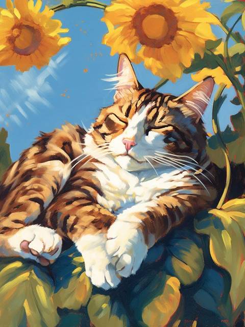 Cat and Sunflowers  - Paint by Numbers Kit