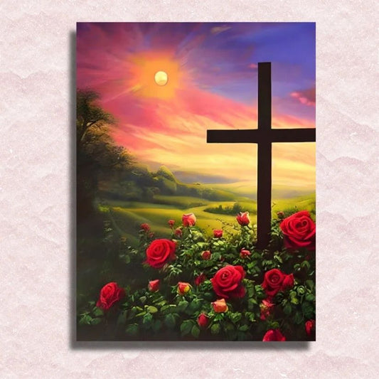 Cross in the Rose Garden - Paint by Numbers Kit