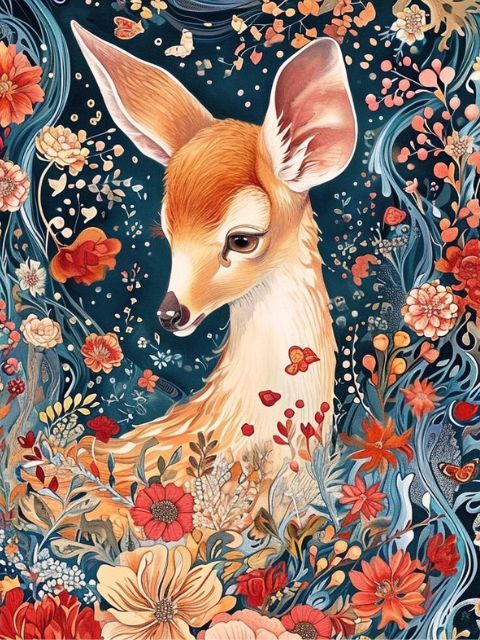 Cute Floral Deer - Paint by Numbers Kit