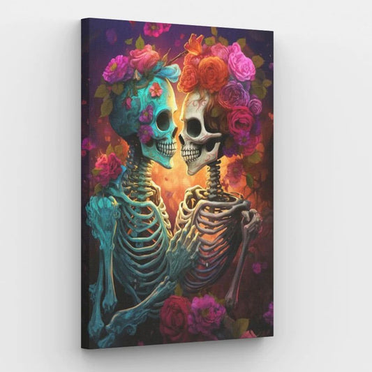 Gothic Floral Kissing Skeletons - Paint by Numbers Kit