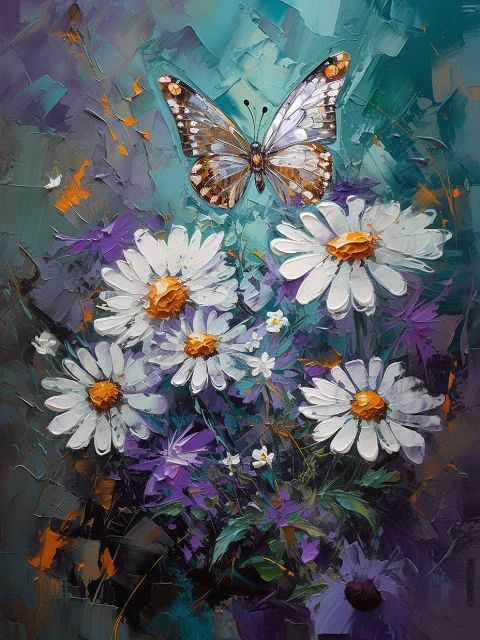 Meadow Daisies and Butterfly - Paint by Numbers Kit