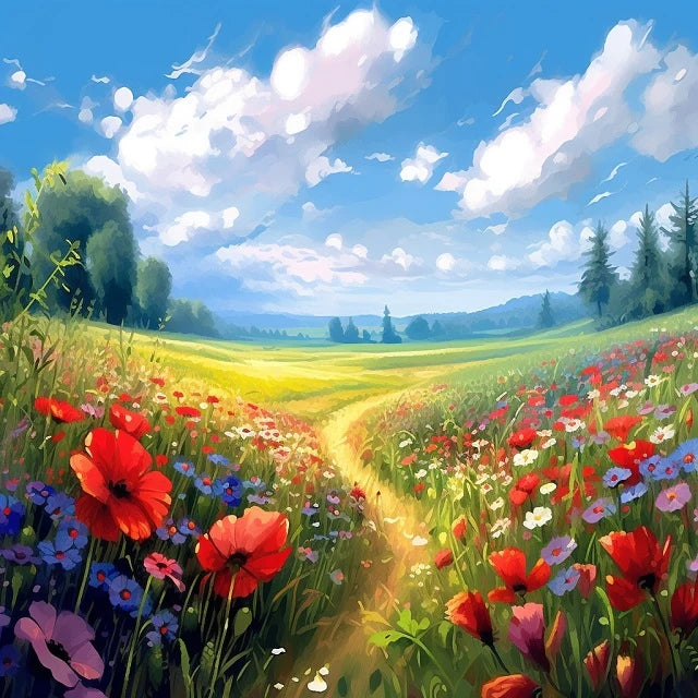 Path in the Flowery Field - Paint by Numbers Kit