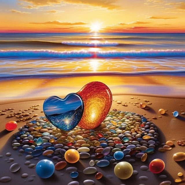 Pebble Hearts on Beach - Paint by Numbers Kit