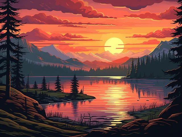 Pink Sunset at Lake - Paint by Numbers Kit