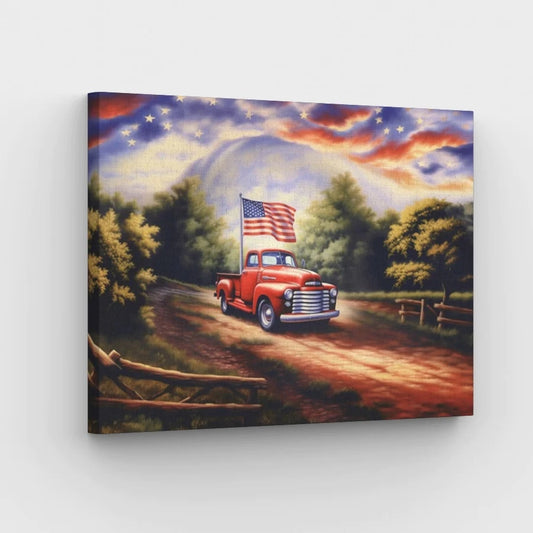 Red Truck American Flag - Paint by Numbers Kit