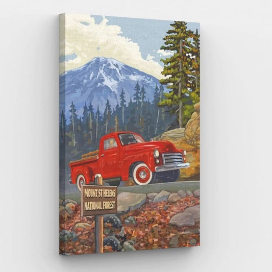 Red Truck in Forest - Paint by Numbers Kit