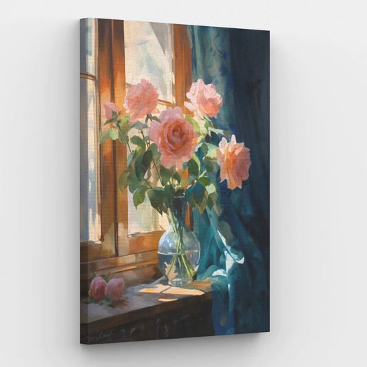 Roses on Windowsill - Paint by Numbers Kit