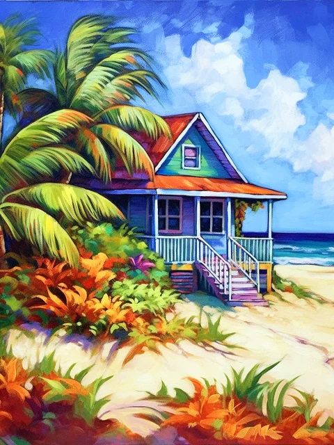 Tropical Beach House - Paint by Numbers Kit