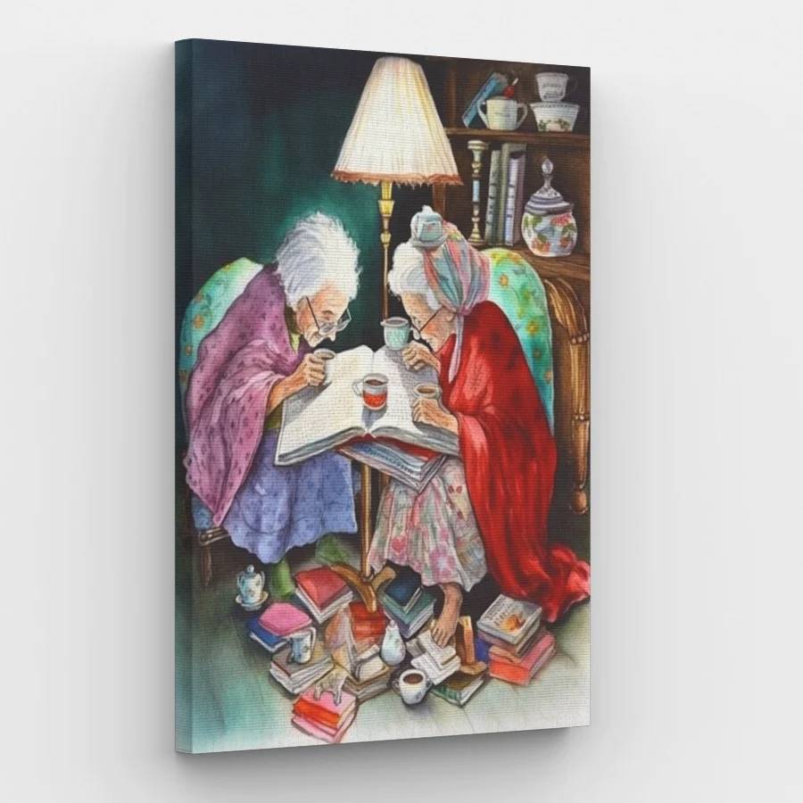 Two Old Ladies Drinking Coffee - Paint by Numbers Kit