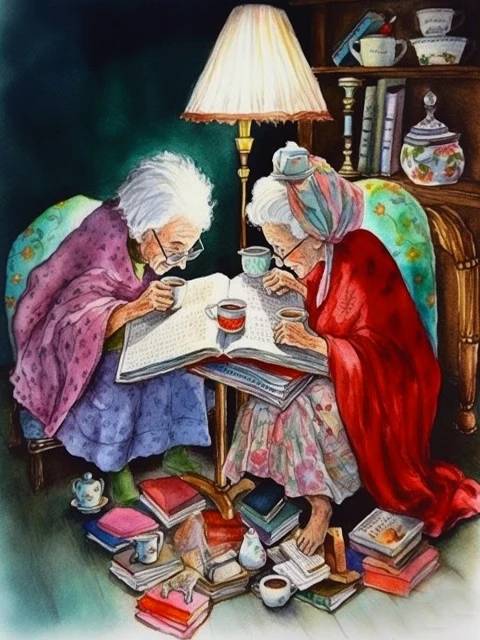 Two Old Ladies Drinking Coffee - Paint by Numbers Kit