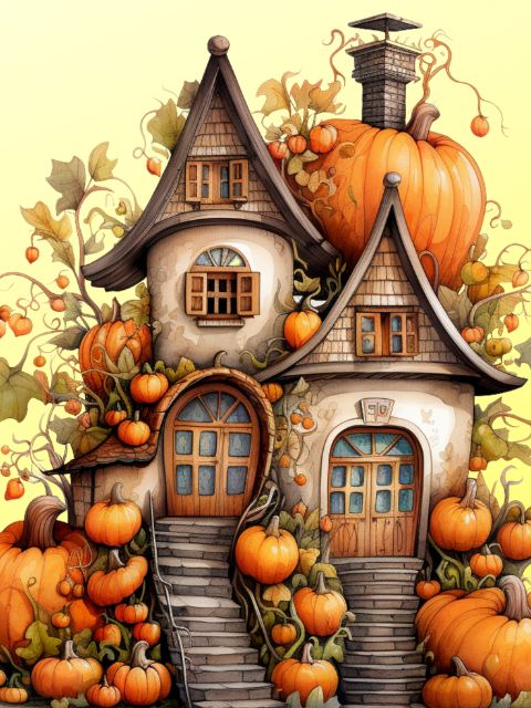 Whimsical Pumpkin House - Paint by Numbers Kit