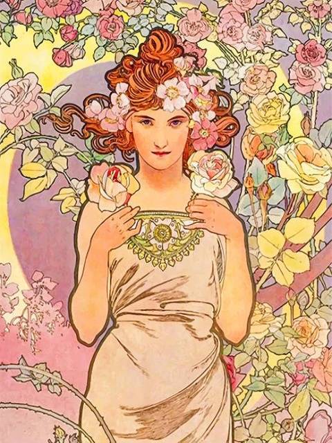 Mucha Lady in Pink - Paint by Numbers Kit