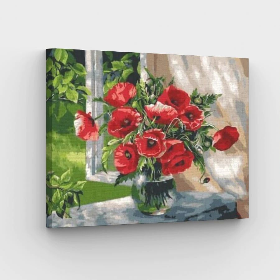 Poppy Flowers on Windowsill - Paint by Numbers Kit