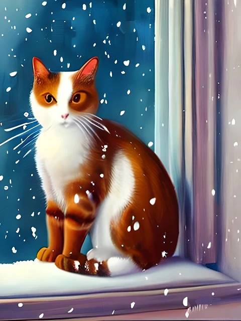 Cat on Windowsill - Paint by Numbers Kit