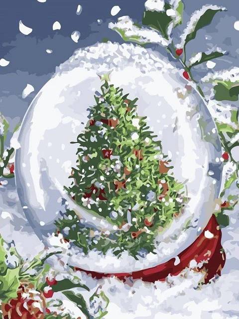 Christmas Tree in a Glass Bowl - Paint by Numbers Kit