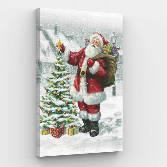 Santa Putting Star on Christmas Tree - Paint by Numbers Kit