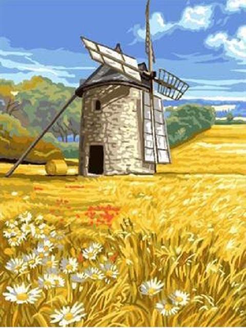 Windmill in Field - Paint by Numbers Kit