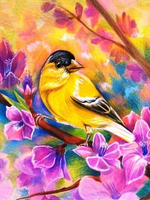 Yellow Bird in Flowers - Paint by Numbers Kit