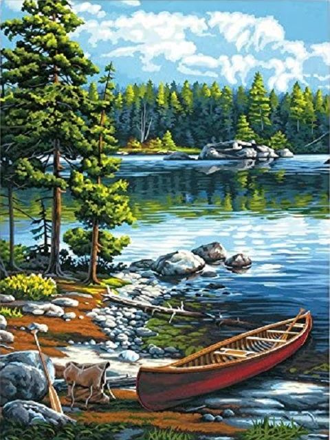 Boat in Wilderness - Paint by Numbers Kit