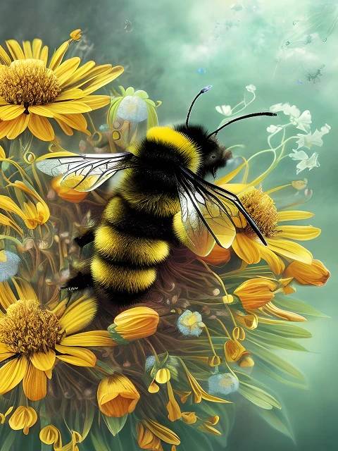 Bumblebee Amongst Yellow Blossoms - Paint by Numbers Kit