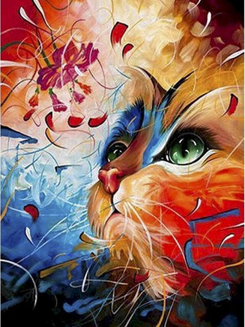 Cat and Flower Petals - Paint by Numbers Kit