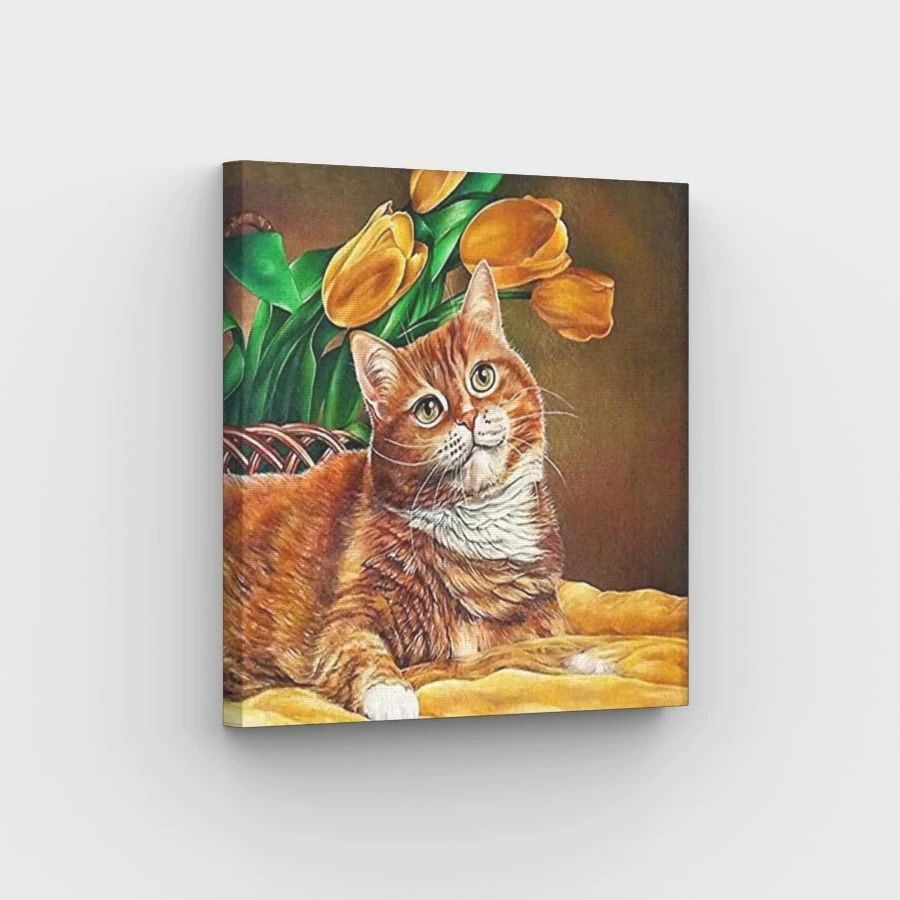 Cat and Yellow Tulips - Paint by Numbers Kit