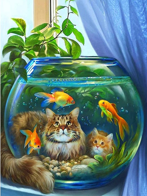 Cats and Fishbowl - Paint by Numbers Kit