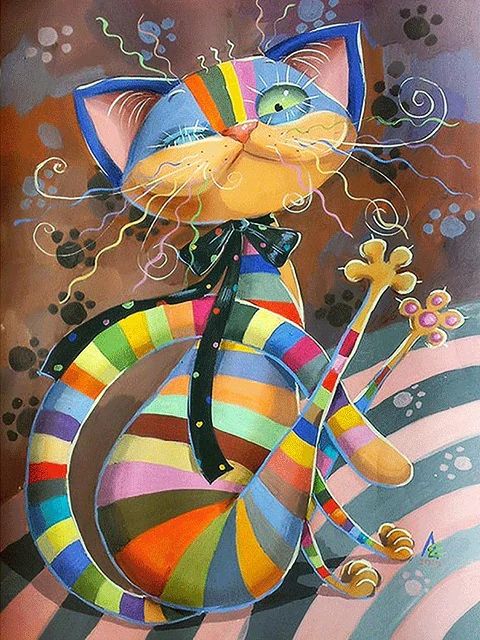 Color Striped Cat - Paint by Numbers Kit