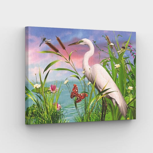 Crane in Pond - Paint by Numbers Kit