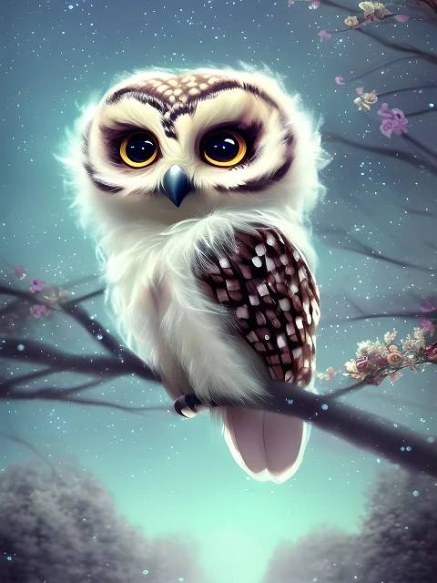 Cute Owl on Cherry Tree - Paint by Numbers Kit
