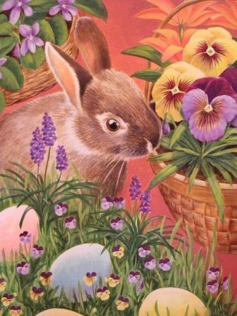 Easter Bunny with Flowers - Paint by Numbers Kit