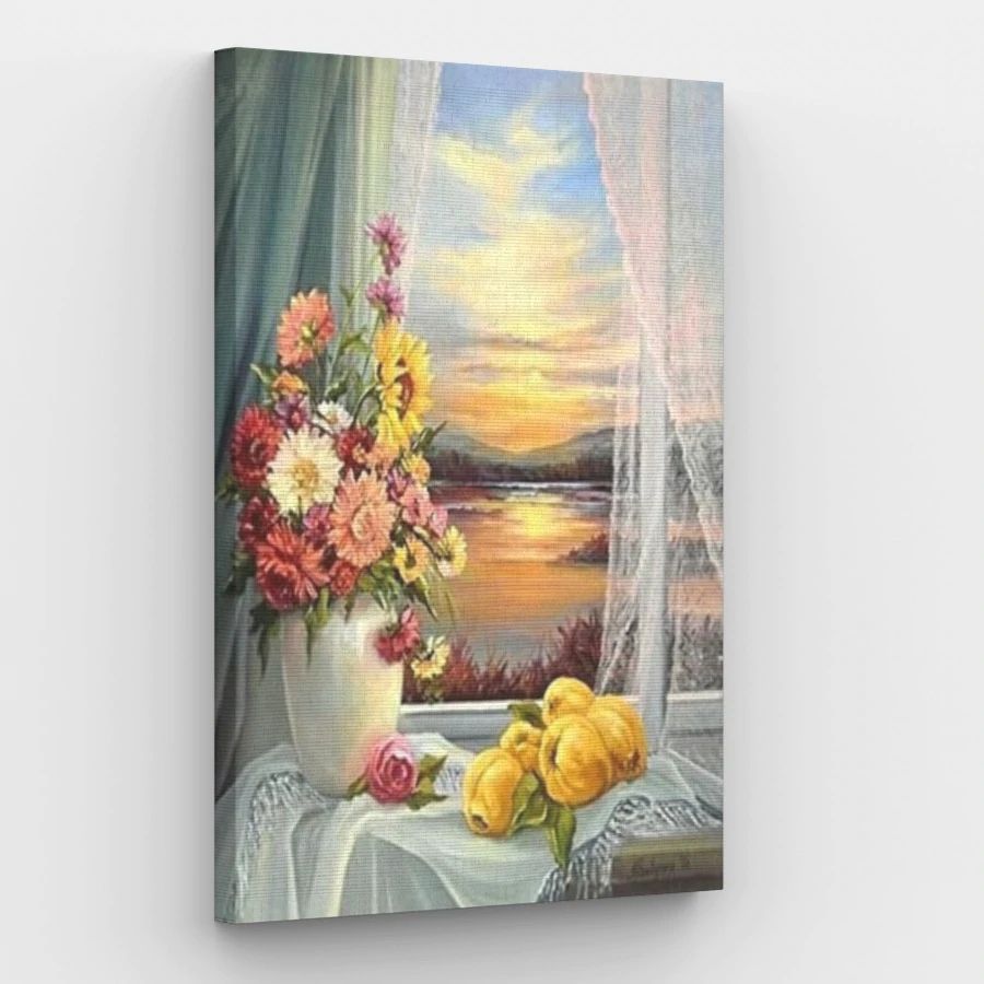 Flowers in Vase at Sunset - Paint by Numbers Kit