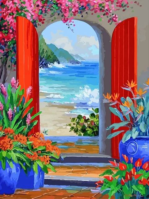 Flowery Door to the Sea - Paint by Numbers Kit