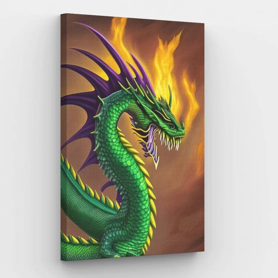 Green Dragon Breathing Fire - Paint by Numbers Kit