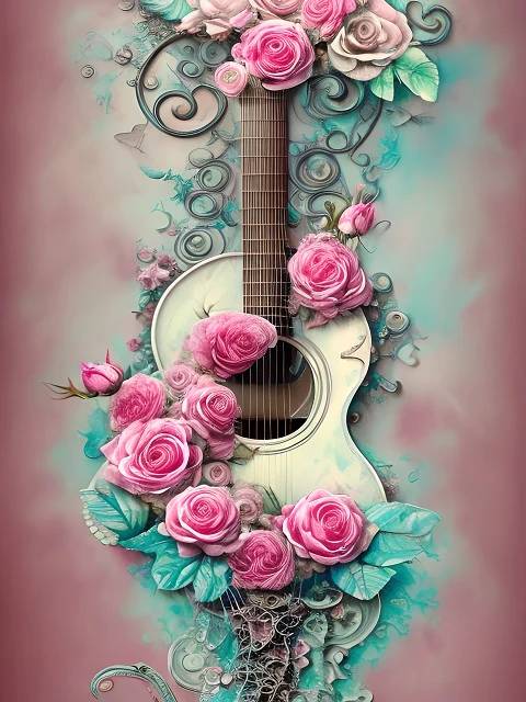 Guitar in Embrace of Roses - Paint by Numbers Kit