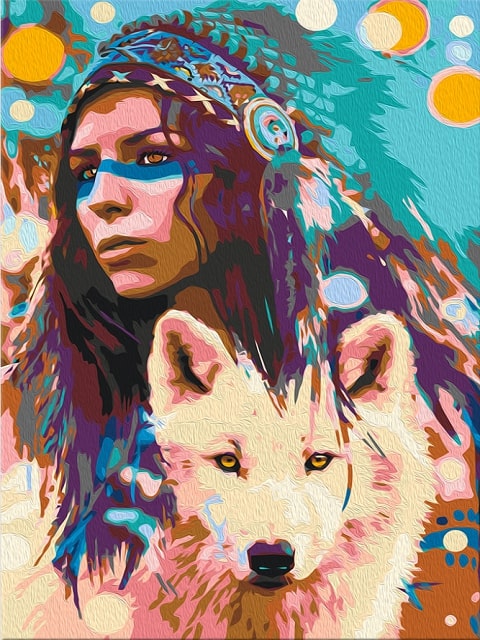Indian Wolf Girl - Paint by Numbers Kit