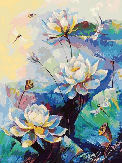 Lotus Flowers and Dragonflies - Paint by Numbers Kit