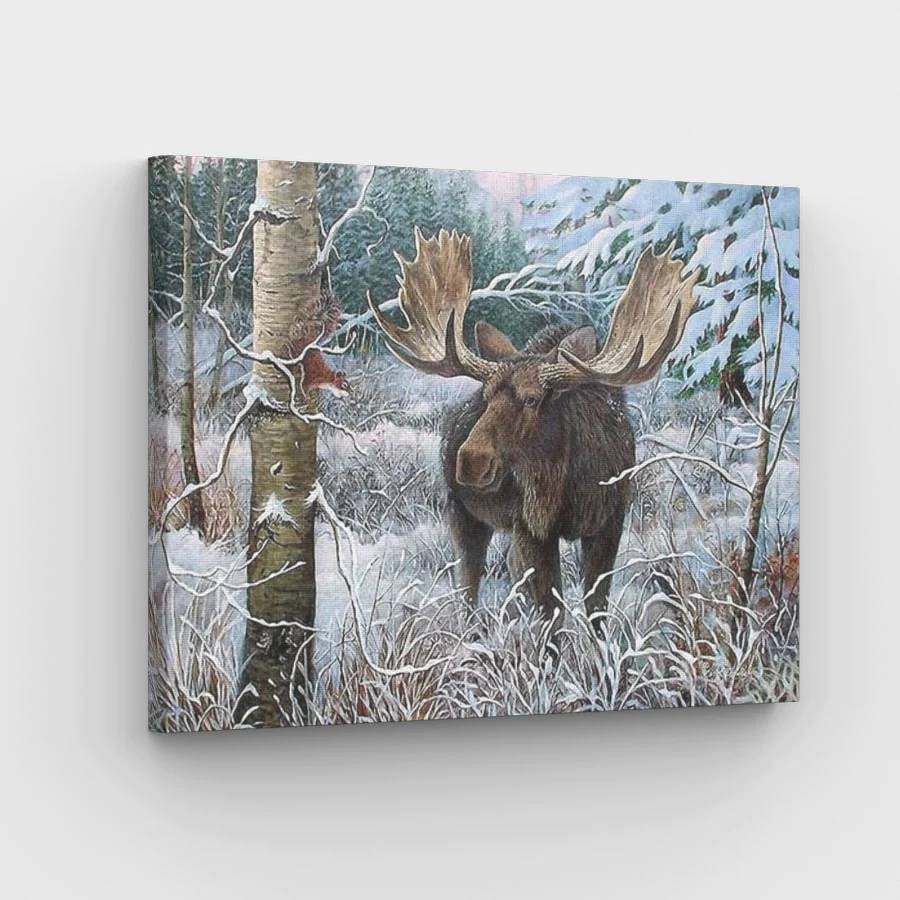 Moose in Winter Forrest - Paint by Numbers Kit