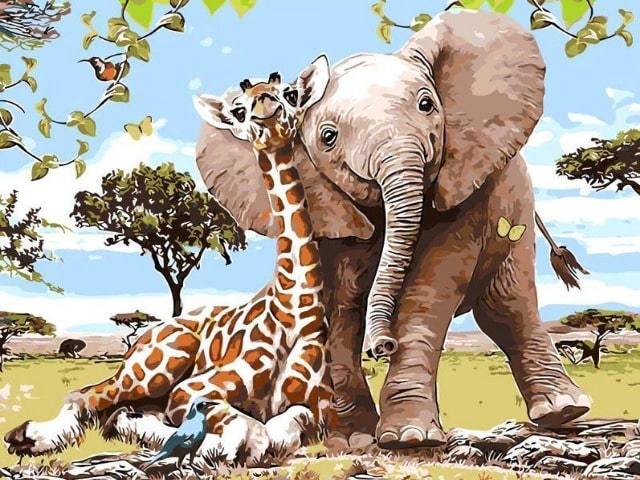 Giraffe and Elephant - Paint by Numbers Kit