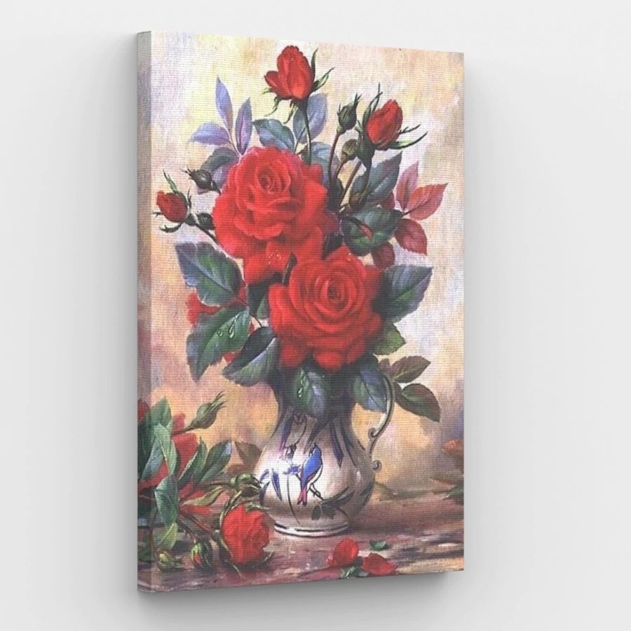 Red Roses in Chinese Vase - Paint by Numbers Kit