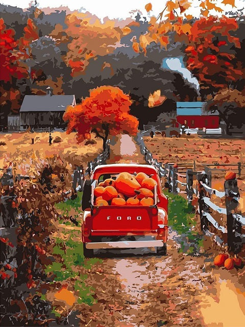 Red Truck Pumpkin Field - Paint by Numbers Kit