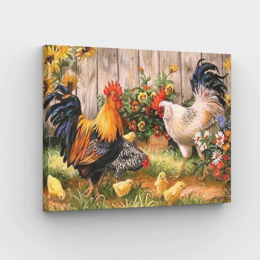 Roosters and Chicken - Paint by Numbers Kit