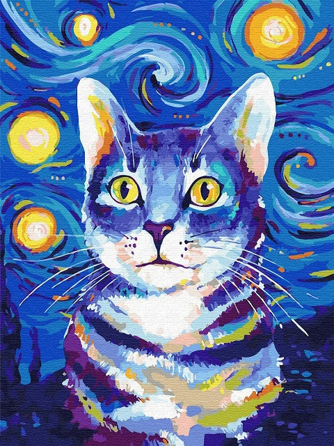 Starry Night Cat - Paint by Numbers Kit