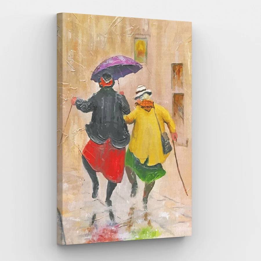 Two Old Ladies Walking in the Rain - Paint by Numbers Kit