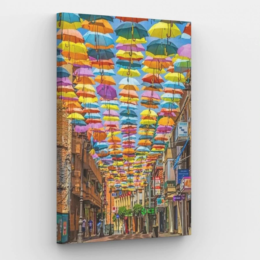 Umbrella Street in Madrid - Paint by Numbers Kit
