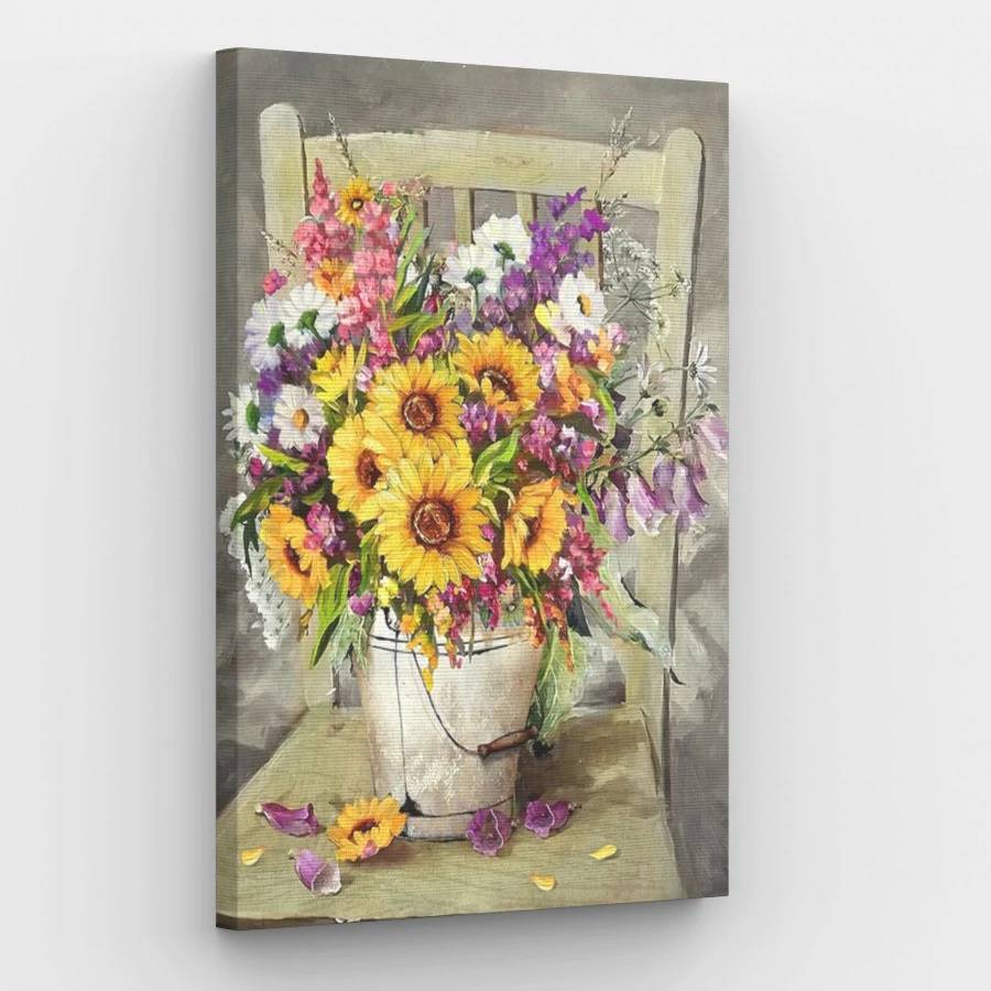 Vintage Bucket with Flowers - Paint by Numbers Kit