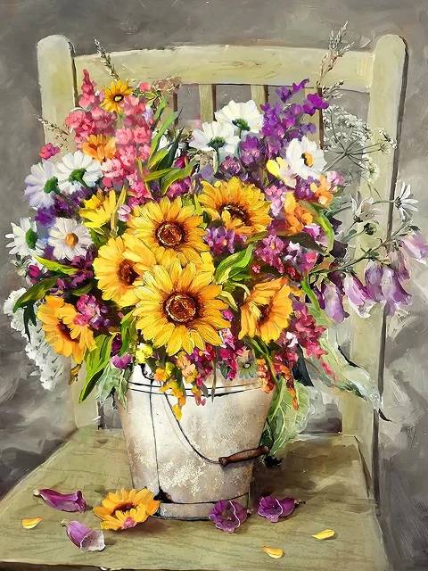 Vintage Bucket with Flowers - Paint by Numbers Kit